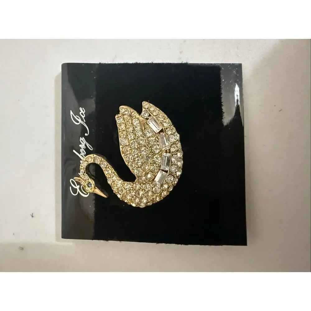 Eisenberg Ice Women's Silver-Tone Rhinestones Sparkling Swan Brooch Pin NWT